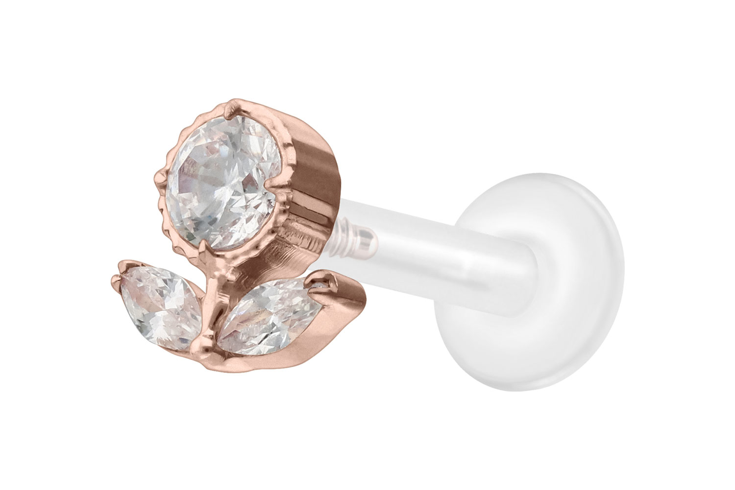 PTFE Labret Piercing mit Innengewinde + Titan-Aufsatz KRISTALLBLUME